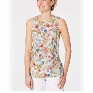 J.Jill/Womens/Large Linen Floral Buttoned Back Top Casual